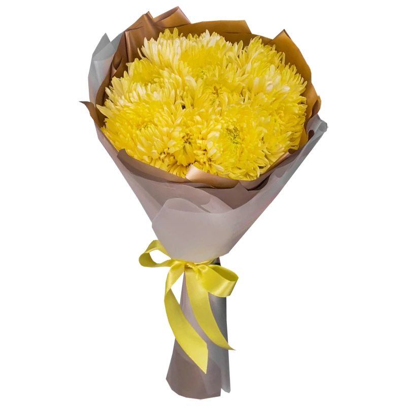 Букет из 9 желтых одноголовых хризантем